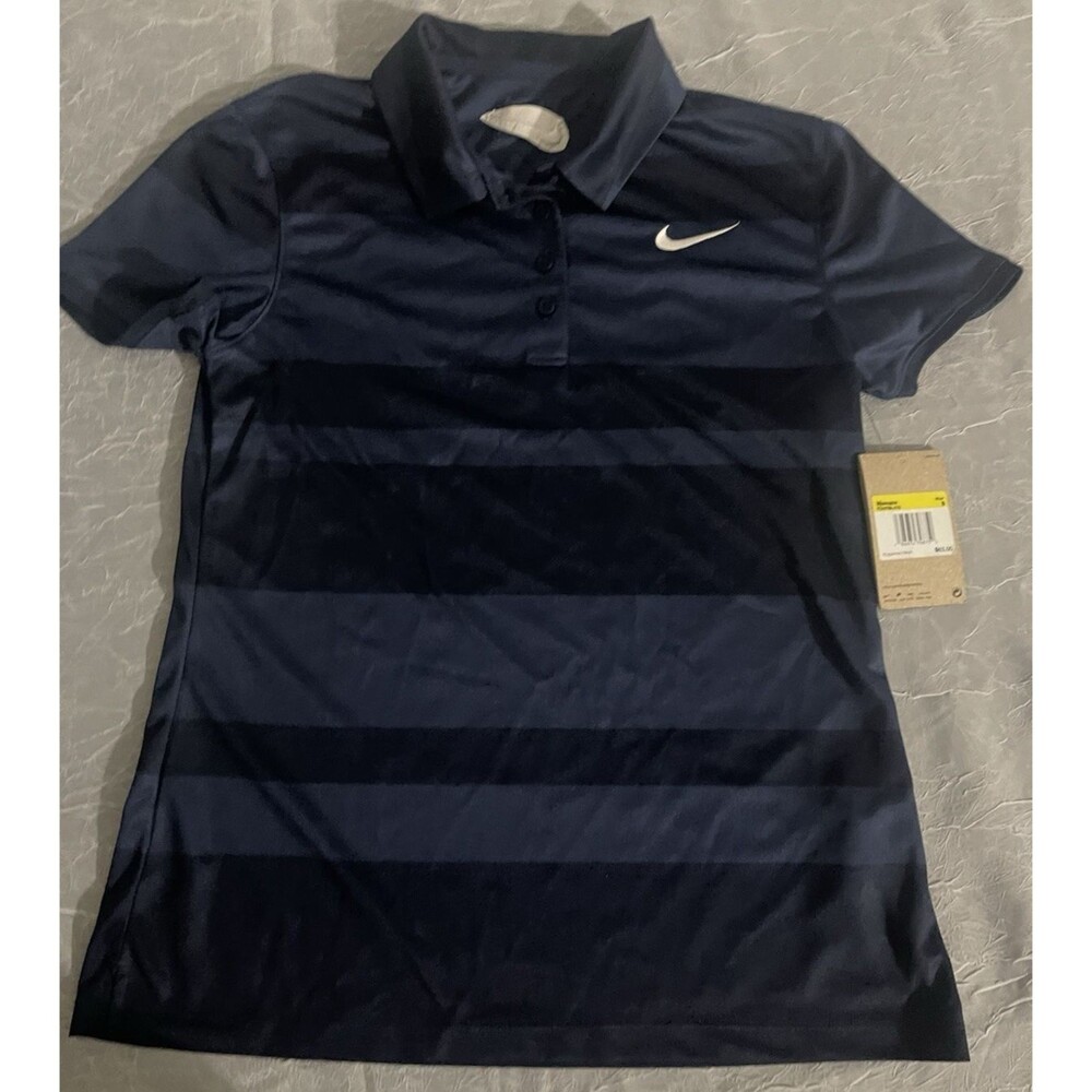 NWT Nike Polo Shirt Womens Small Striped Golf Top Retro Classic Blue FD6706-410